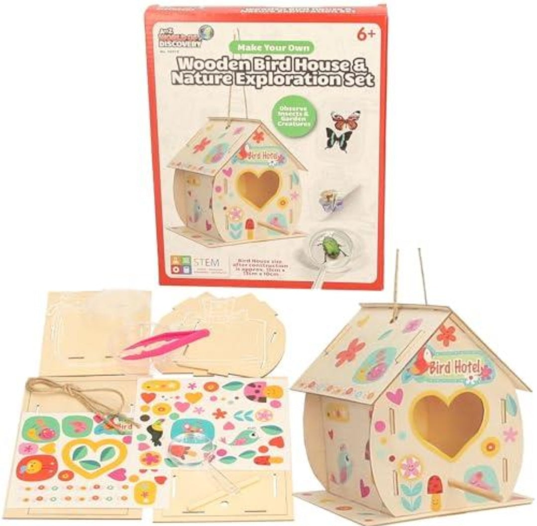 Kids Wooden Bird House Kit DIY Paint & Craft STEM Nature Garden Set for Kids 6+