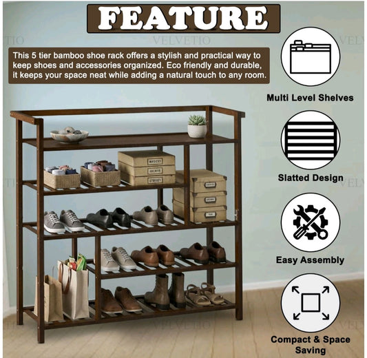 5 Tier Bamboo Shoe Rack