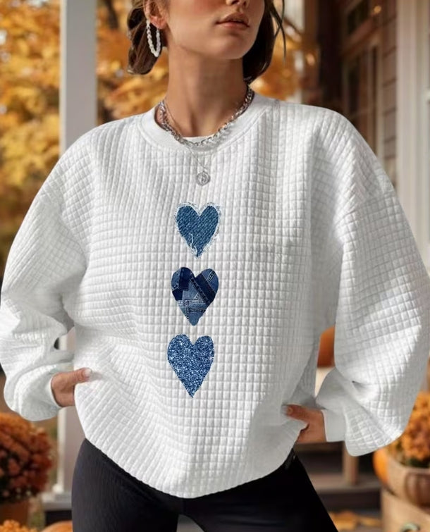 Heart Pattern Waffle Sweatshirt