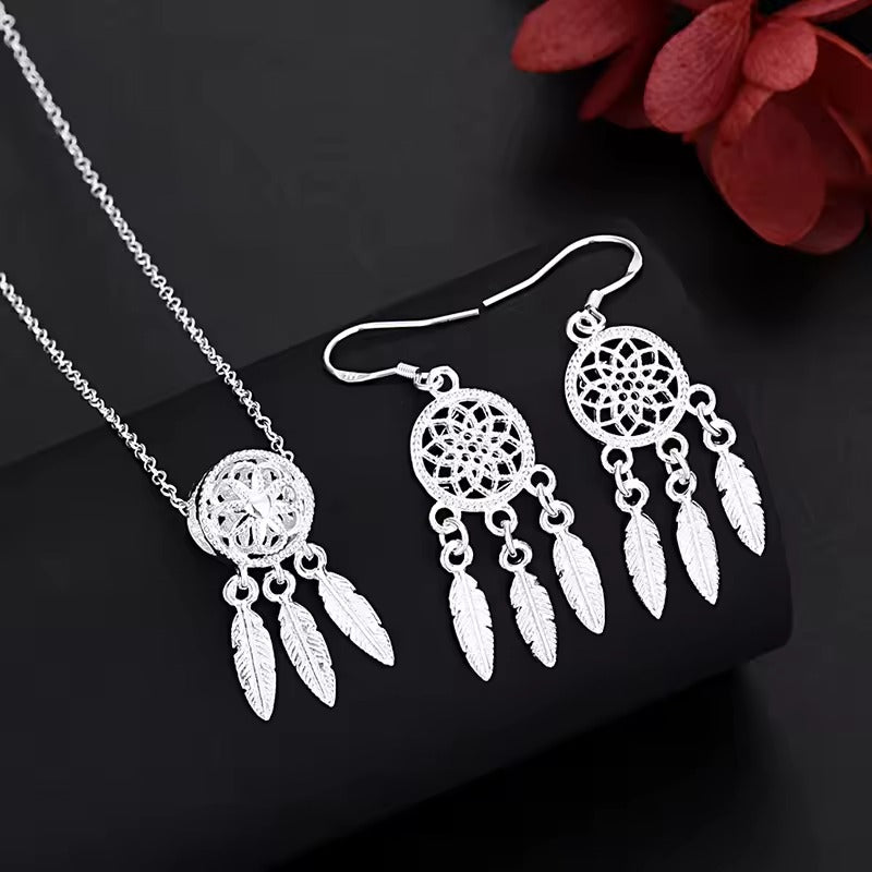 925 Sterling Silver Charm Necklace Earring Set
