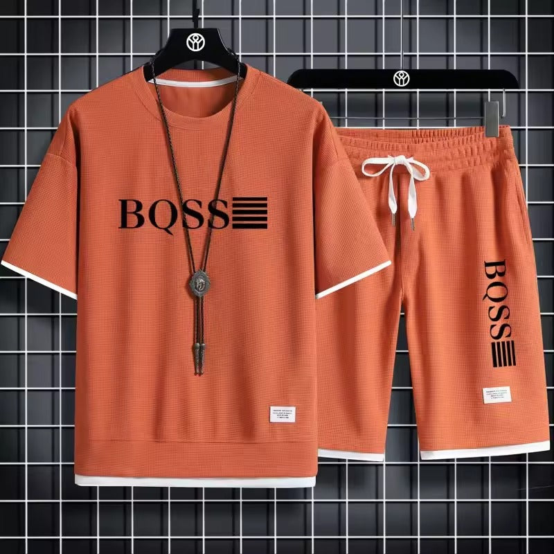 Men's Waffle Sets Casual T-Shirt And Shorts Set
