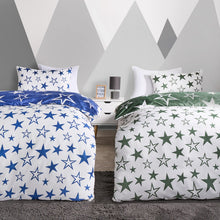 Load image into Gallery viewer, Star Print Reversible Duvet Set Twin Pack - Navy/Green