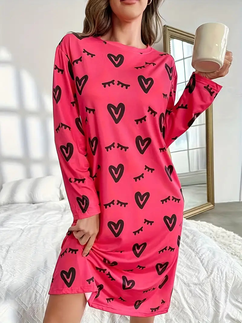 Cozy Women's Casual Long Sleeve Sleep Dress