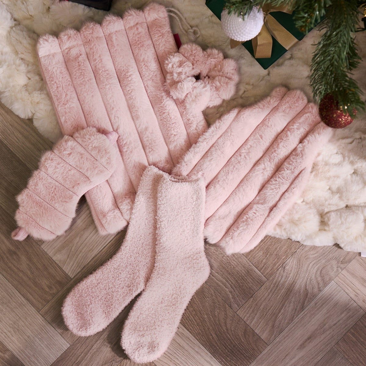 Ribbed Hot Water Bottle Gift Set - Blush