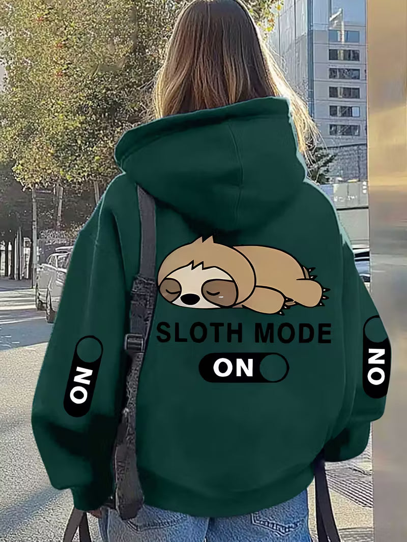 Women's Oversized Sloth Mode Lazy Print Hooded Jacket