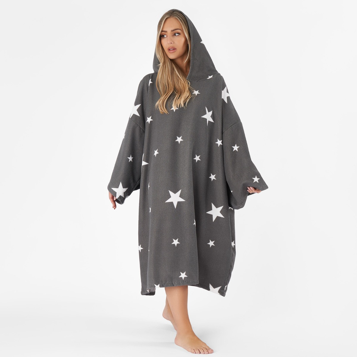 Adult Towel Poncho Star Print Navy or Grey