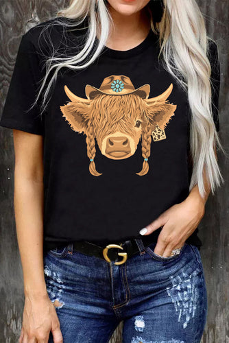 Black Western Cow Graphic Fashion Tshirt
