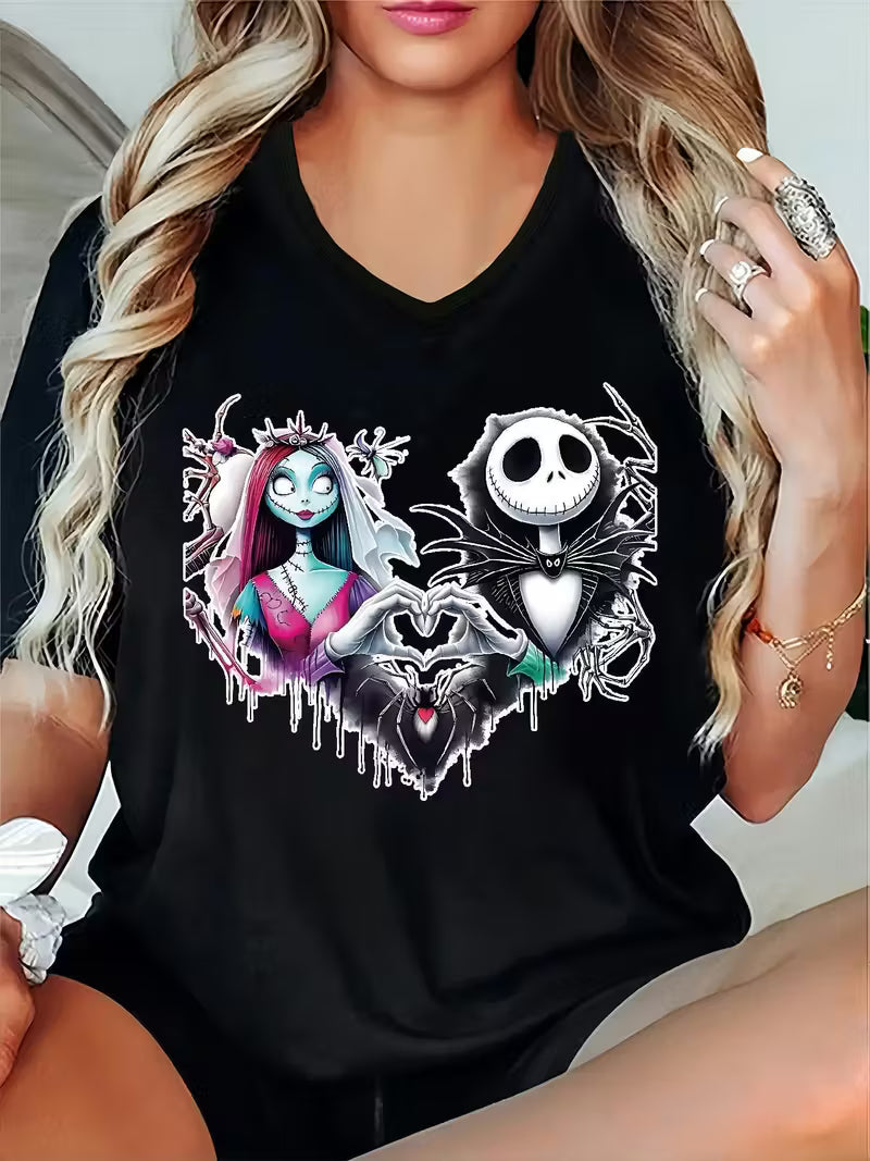 "The Nightmare Before Christmas" Inspired Graphic Tee with Jack Skellington & Sally Design