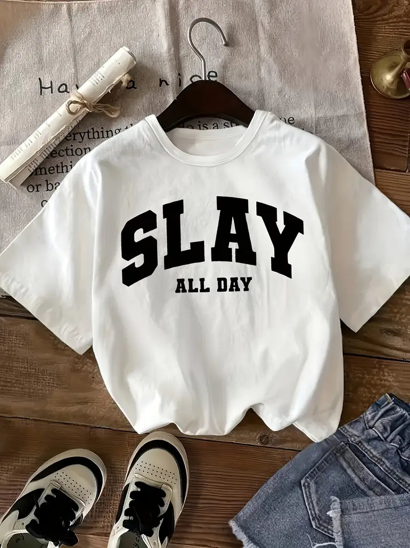 Girls' Retro "SLAY ALL DAY" Graphic T-Shirt