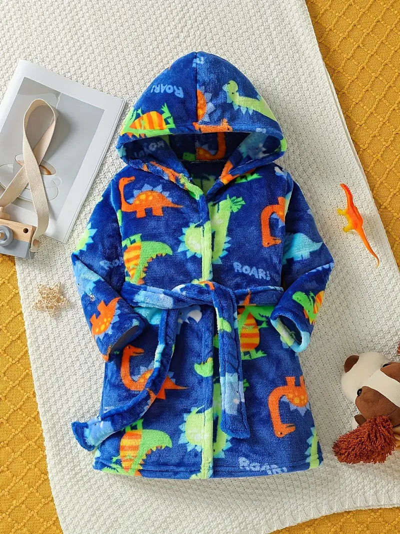 Dinosaur Hooded Bathrobe with Belt & Hood