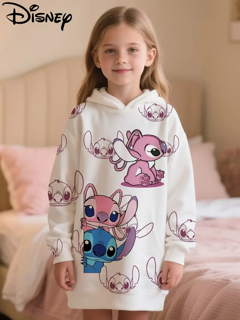 Stitch & Angel 3D Print Girls' Hooded Dress