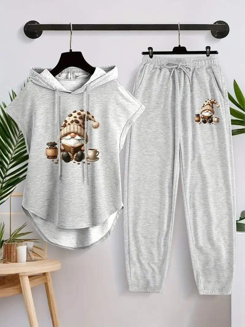 Women'S Cozy Hoodie & Pants Set with Gnome Design