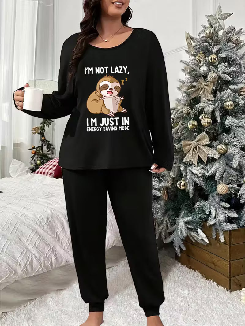 Womans Plus Size Sloth Print Pyjamas