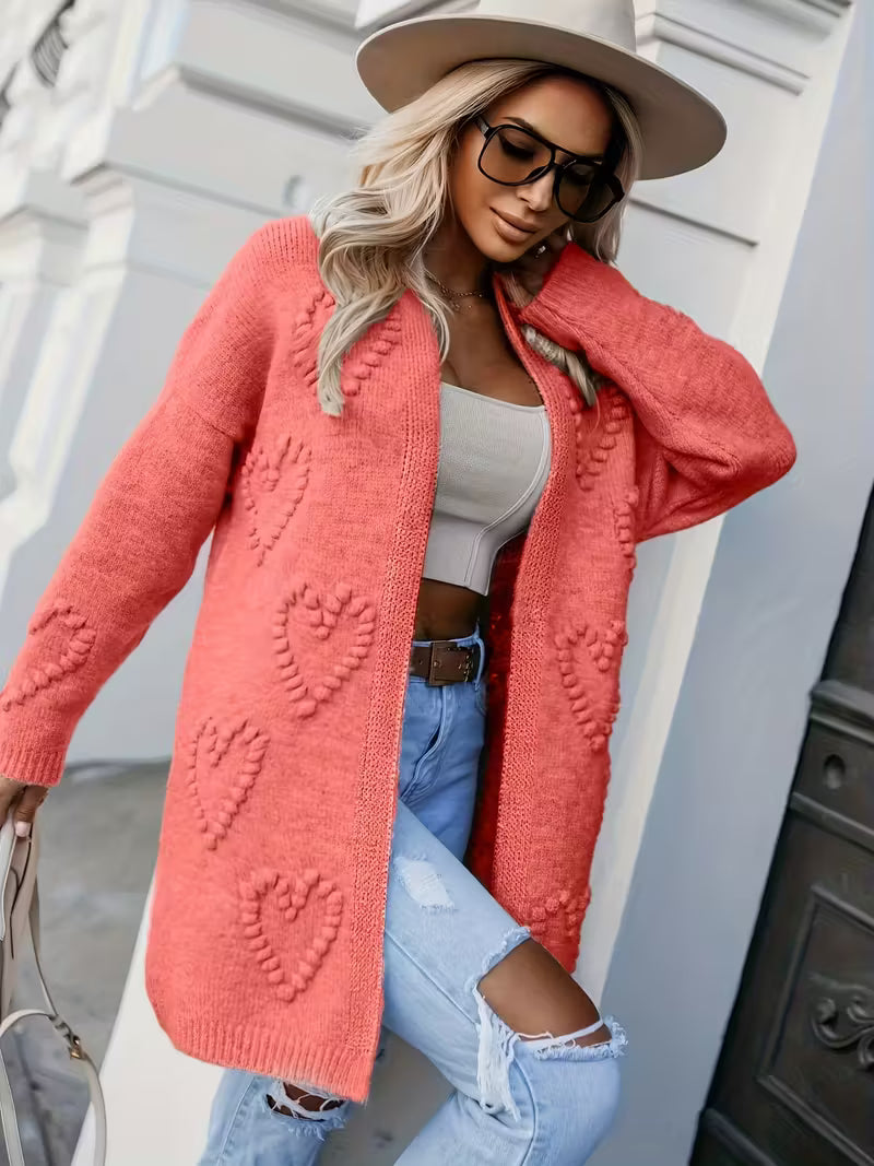 Womens Midi Knit Heart Cardigan