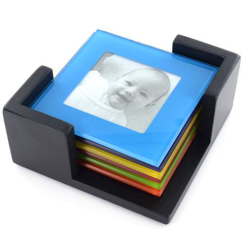 6Pc Colored Glass Photo Coaster Set