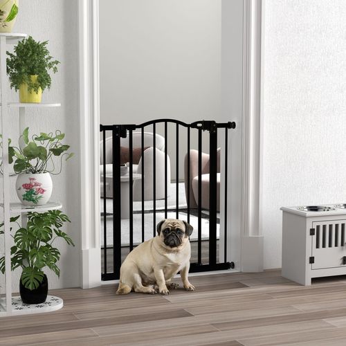 74-80cm Adjustable Metal Pet Gate Safety Barrier with Auto-Close - Black