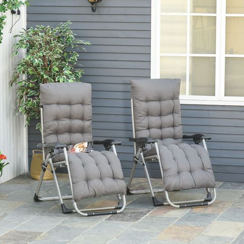 2 PCS Reclining Zero Gravity Chair Folding Lounger Cushion Dark Grey