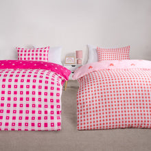 Load image into Gallery viewer, Gingham Heart Print Reversible Duvet Set Twin Pack - Coral/Pink