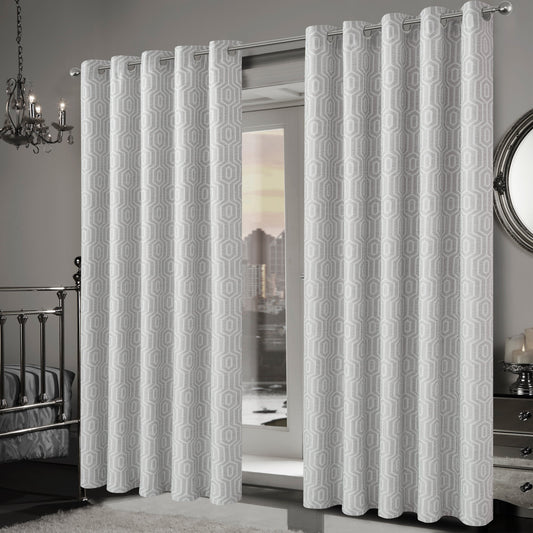 Paris Eyelet Jacquard Curtains Natural Geometric Pattern Thermal Insulated