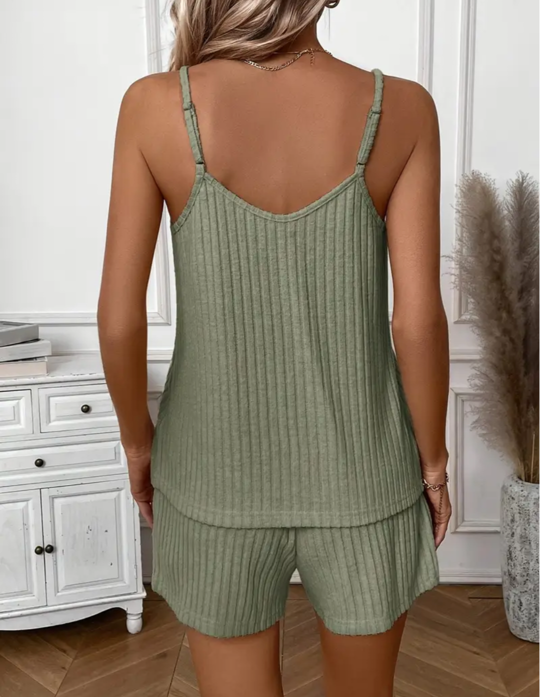 Green Ribbed 2pc Lounge Pj Set