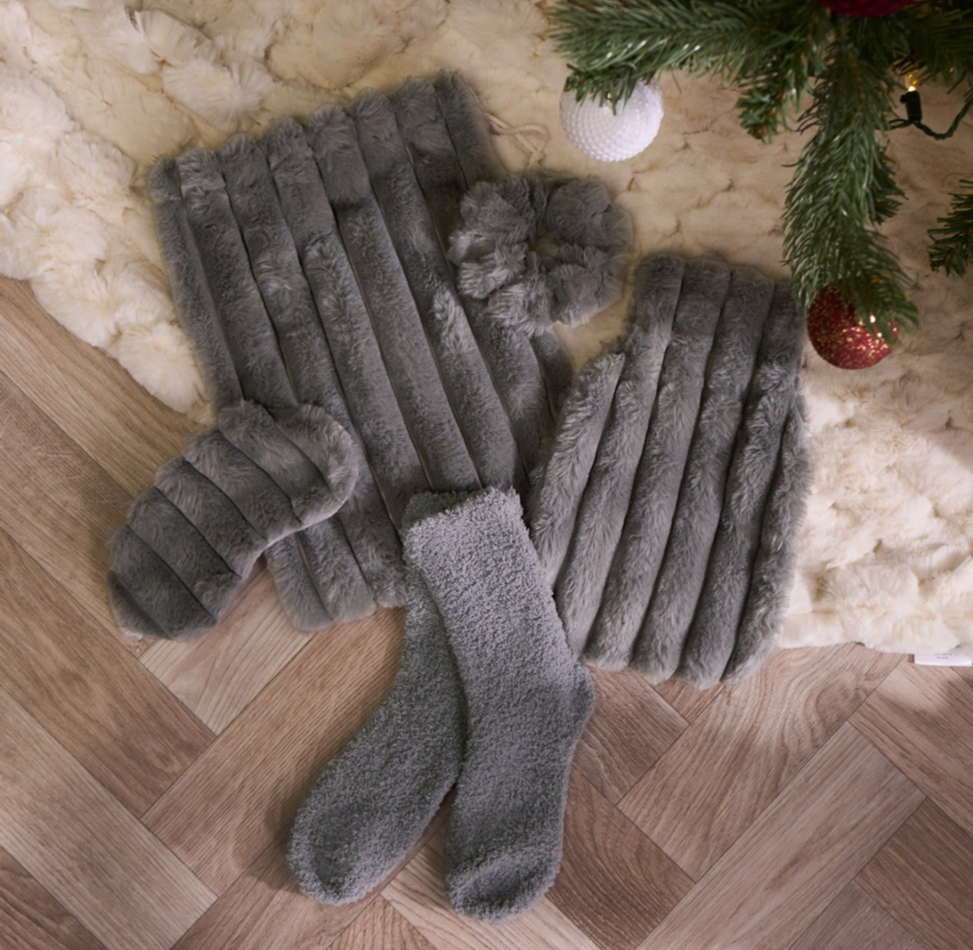 Ribbed Hot Water Bottle Gift Set - Grey