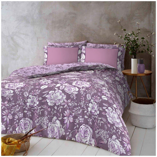 Lavender Floral Complete Duvet Cover Set with Matching Fitted Sheet & Pillowcase