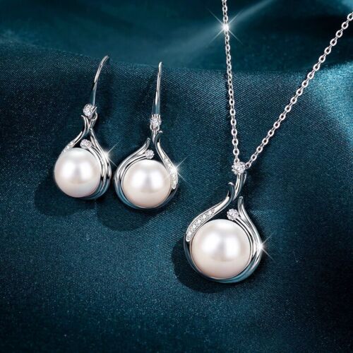 Crystal Pearl Drop Necklace & Hook Earrings