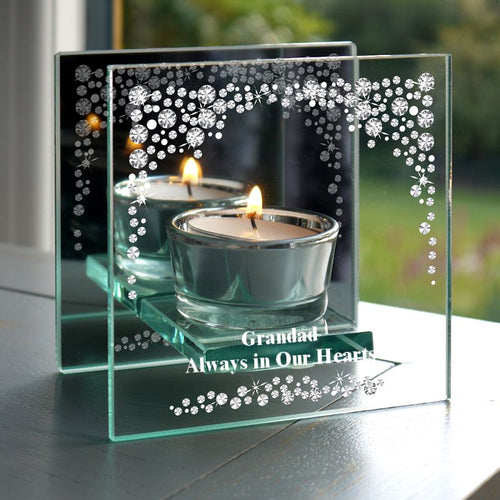 Personalised Diamante Mirrored Glass Tea Light Candle Holder