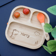 Load image into Gallery viewer, Personalised Dinosaur Bamboo Suction Plate &amp; Spoon