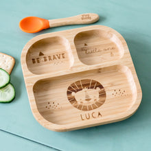 Load image into Gallery viewer, Personalised Lion Bamboo Suction Plate &amp; Spoon