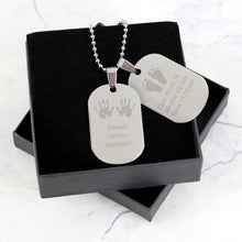 Load image into Gallery viewer, Personalised Hands and Feet New Baby Stainless Steel Double Dog Tag Necklace