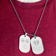Load image into Gallery viewer, Personalised Hands and Feet New Baby Stainless Steel Double Dog Tag Necklace