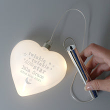 Load image into Gallery viewer, Personalised Twinkle Twinkle LED Hanging Glass Heart