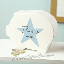 Load image into Gallery viewer, Personalised Blue Star Piggy Bank
