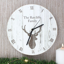 Load image into Gallery viewer, Personalised Highland Stag Shabby Chic Wooden Clock