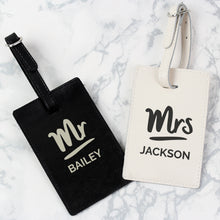 Load image into Gallery viewer, Personalised Mr &amp; Mrs Black &amp; Cream Luggage Tag Set