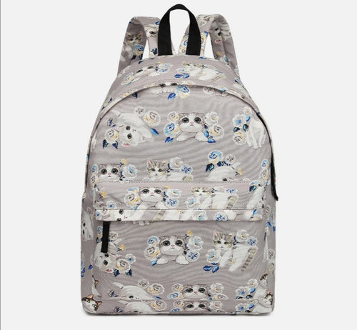 School Shoulder Bag Backpack Casual Daypack Cat Printed Canvas Travel Rucksack