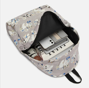 School Shoulder Bag Backpack Casual Daypack Cat Printed Canvas Travel Rucksack