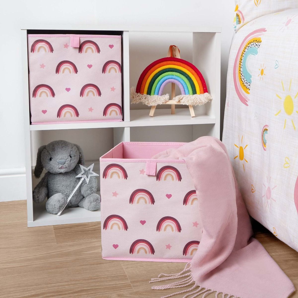 Rainbow Print Cube Storage Boxes, Blush - 2 Pack