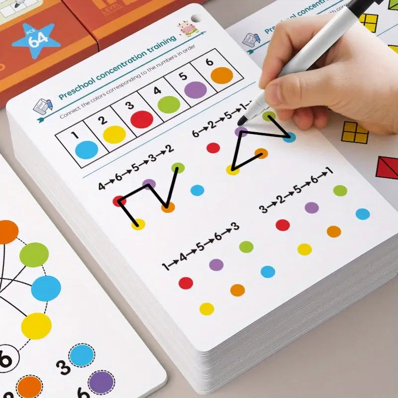 64-Page Reusable Learning Workbook Bundle with 8 Pens & 1 Eraser