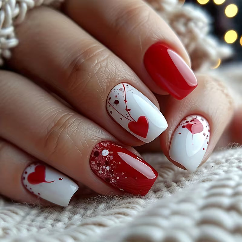 24pcs Medium Square Fake Nails Valentine'S Day Design