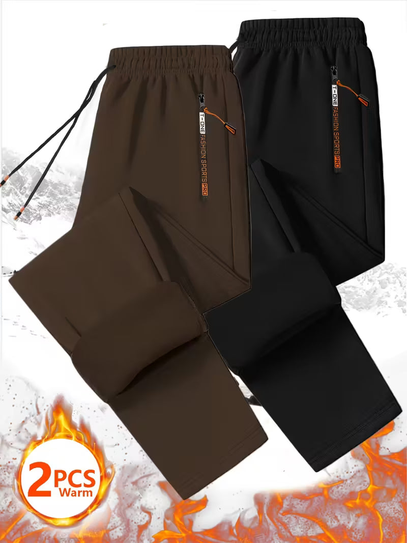 2pcs Men's Thermal Fleece Pants with Zipper Pockets