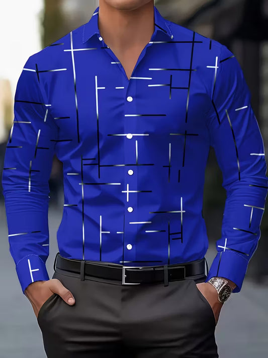 Men's Casual Geometric Print Long Sleeve Shirt