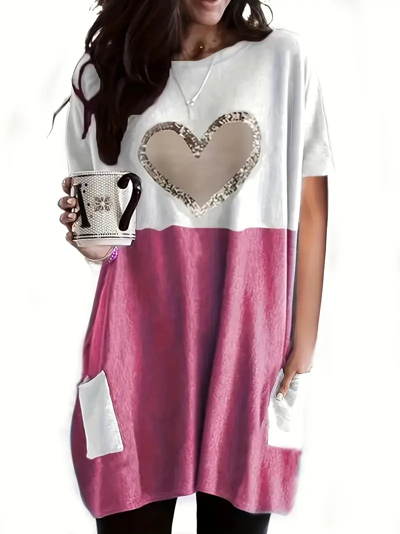 Plus Size Women's Heart Print T-Shirt