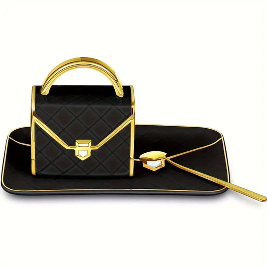 10oz Ceramic Coffee Cup, with Spoon and Plate Handbag Shape