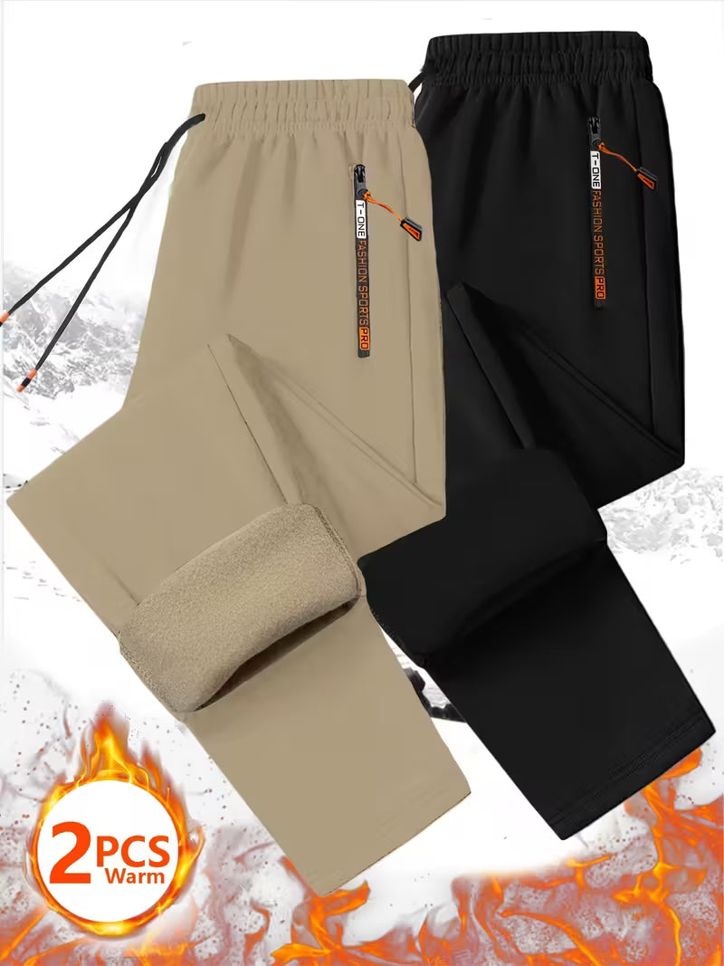 2pcs Men's Thermal Fleece Pants with Zipper Pockets