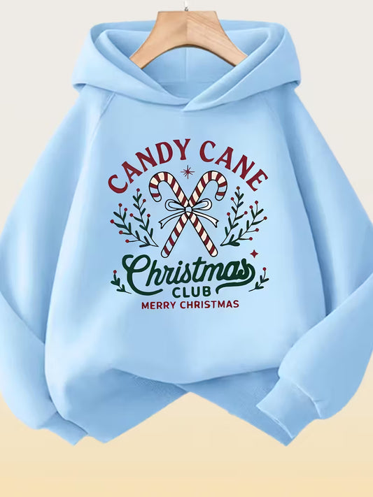 Womans Candycane Graphic Hooded Sweatshirt