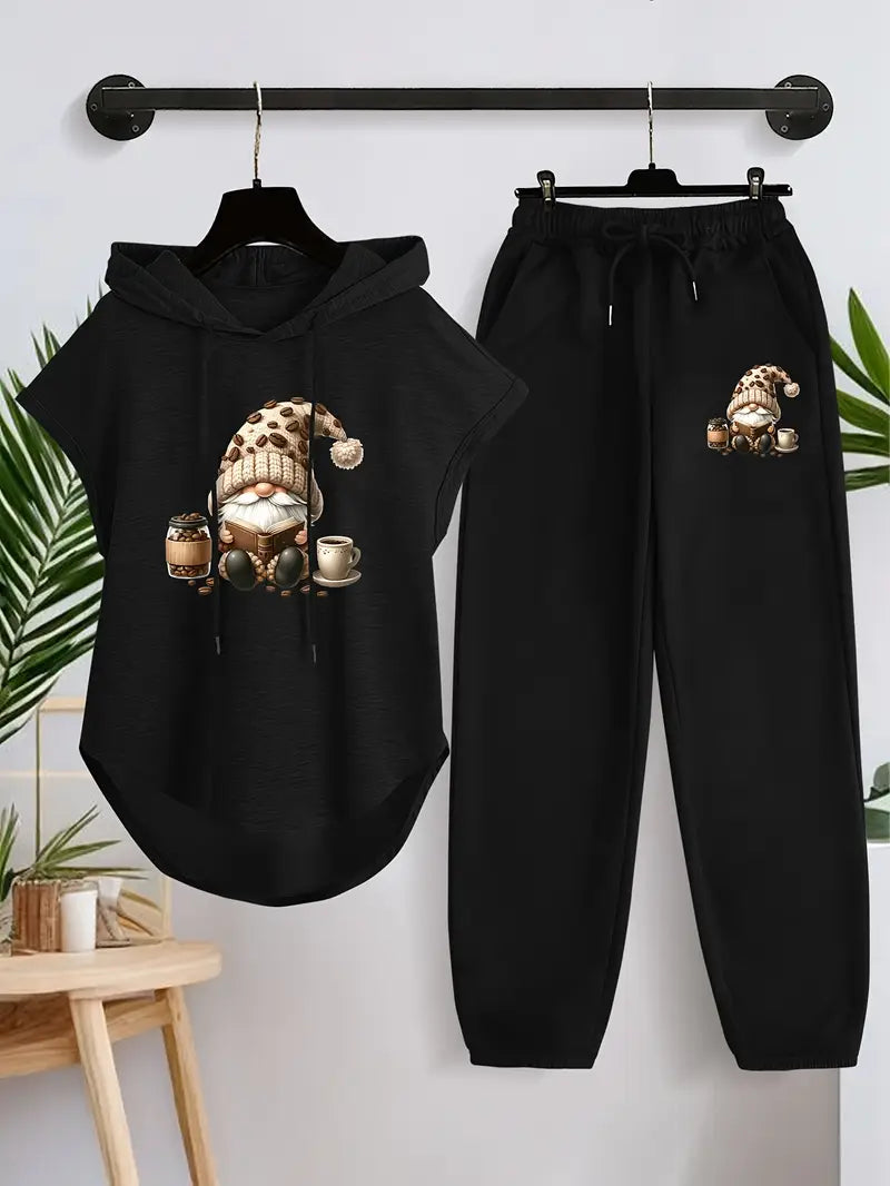 Women'S Cozy Hoodie & Pants Set with Gnome Design