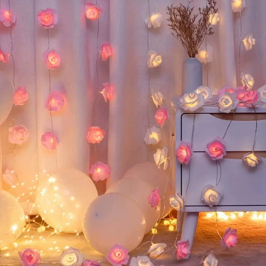 LED Rose Flower String Lights Battery Operated