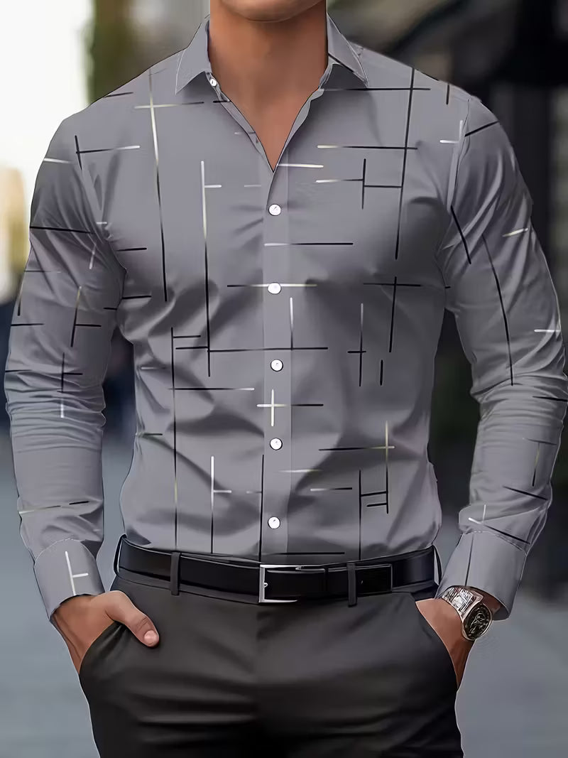 Men's Casual Geometric Print Long Sleeve Shirt